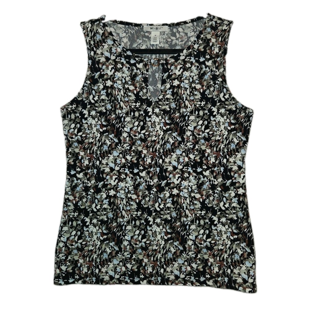 White House Black Market Floral Tank Blouse Womens Medium Sleeveless Top Stretch